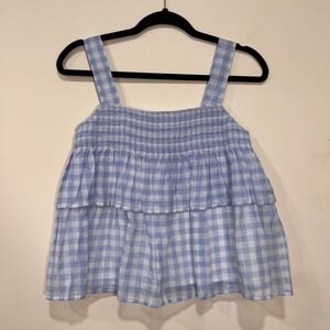 NWT Rebecca Minkoff Blue Gingham Smocked Tiered Cami Top XS Cottagecore Coastal